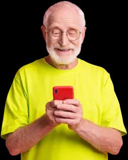 Old man typing the phone